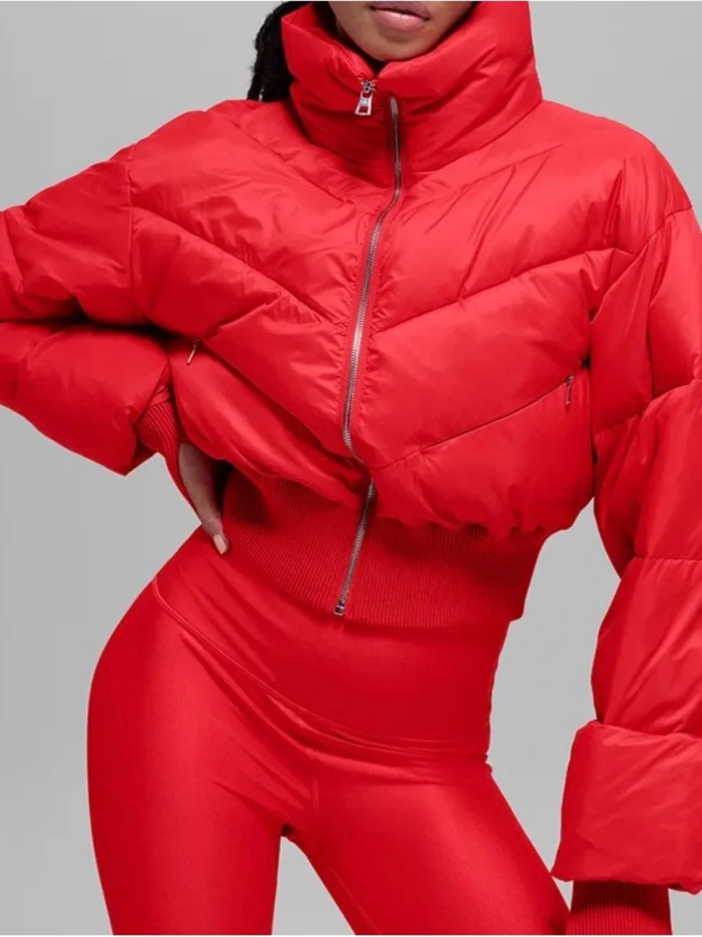 ALO Yoga Bright Red Crop Atmosphere Puffer